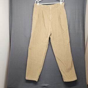 LL Bean Corduroy Pants Womens 20 Beige Tan Pleated Taper Vintage Made in USA
